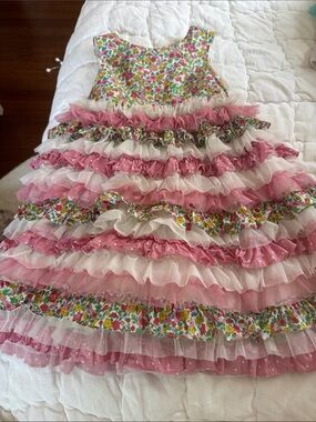 Boden Pink Floral Ruffle Party Dress